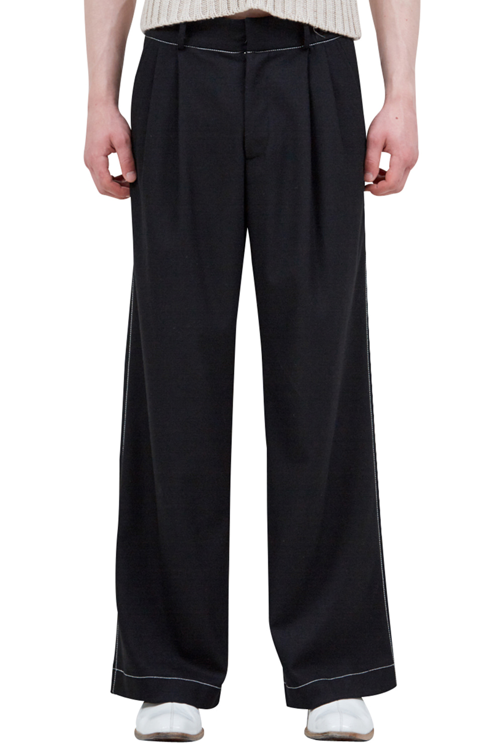 TOP STITCHED WOOL TROUSERS