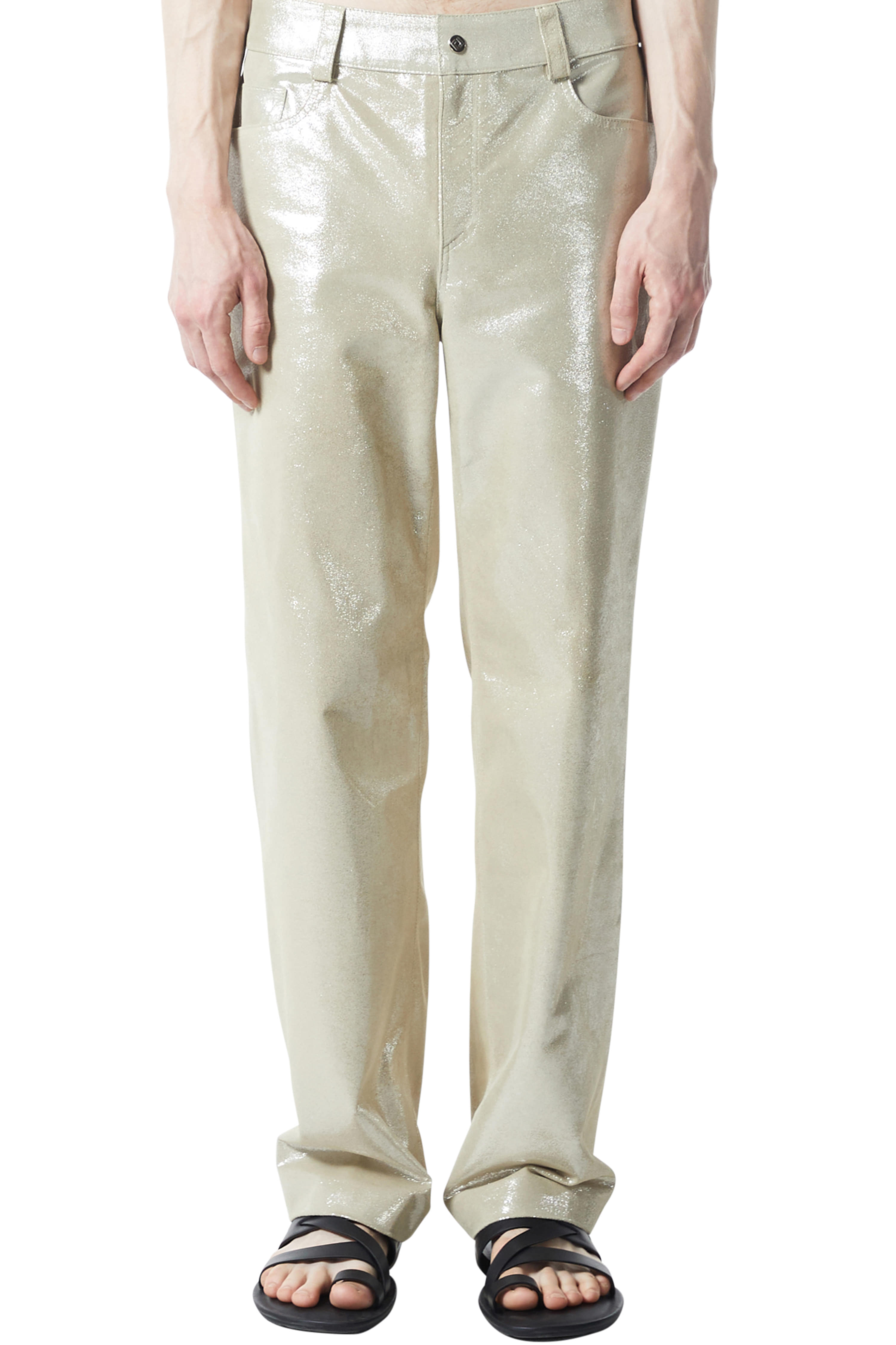 BEIGE GLOSSY LEATHER PANTS