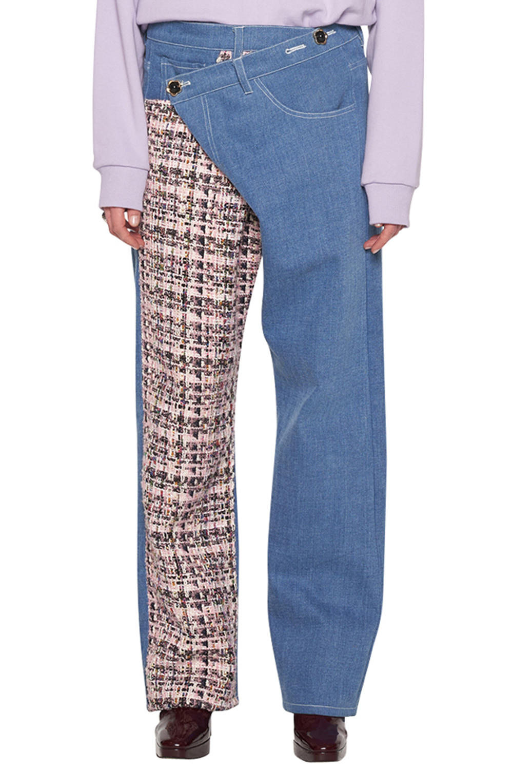 PINK TWEED PATCHED JEANS