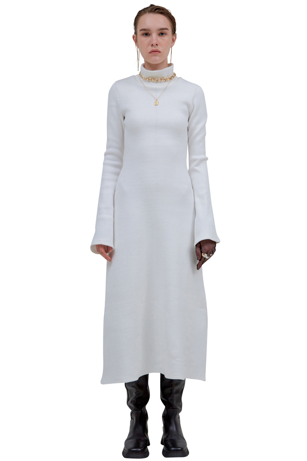 WHITE LONG KNIT DRESS