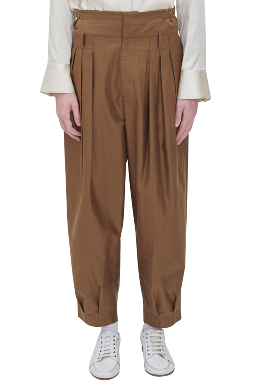 OLIVE DOUBLE WAIST TAPERED PANTS