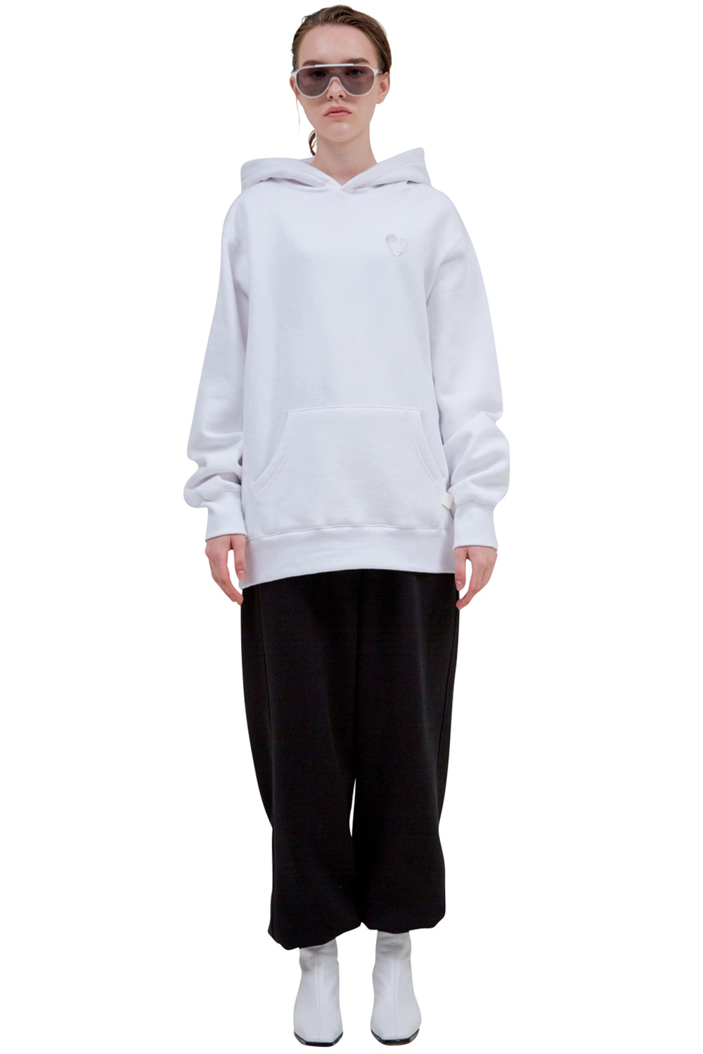 WHITE EMBELLISHED COMMA HOODIE