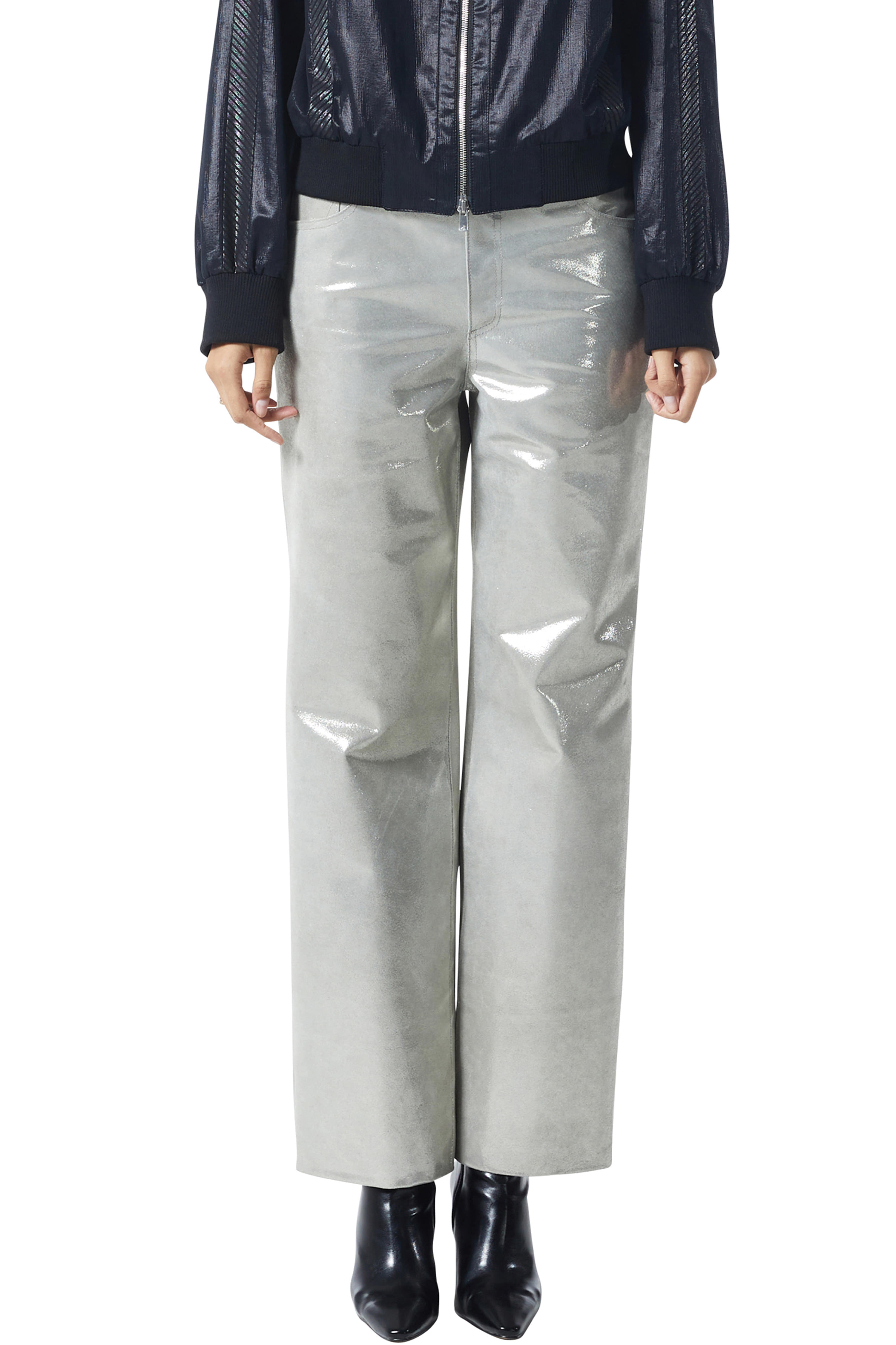 SILVER GLOSSY LEATHER PANTS