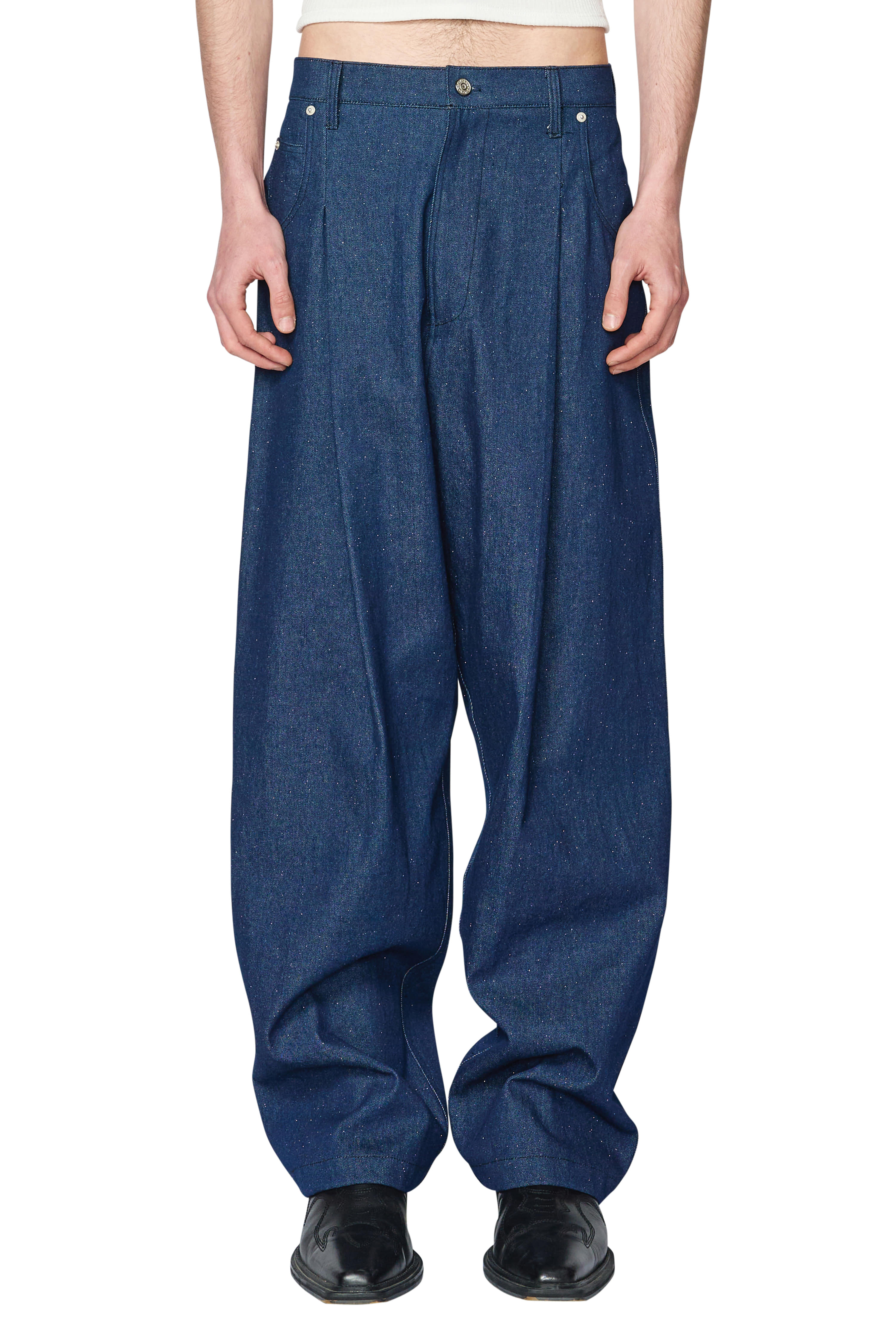 [ Delivery from 5/1 ] BLUE GLITTERY TUCKED DENIM TROUSERS