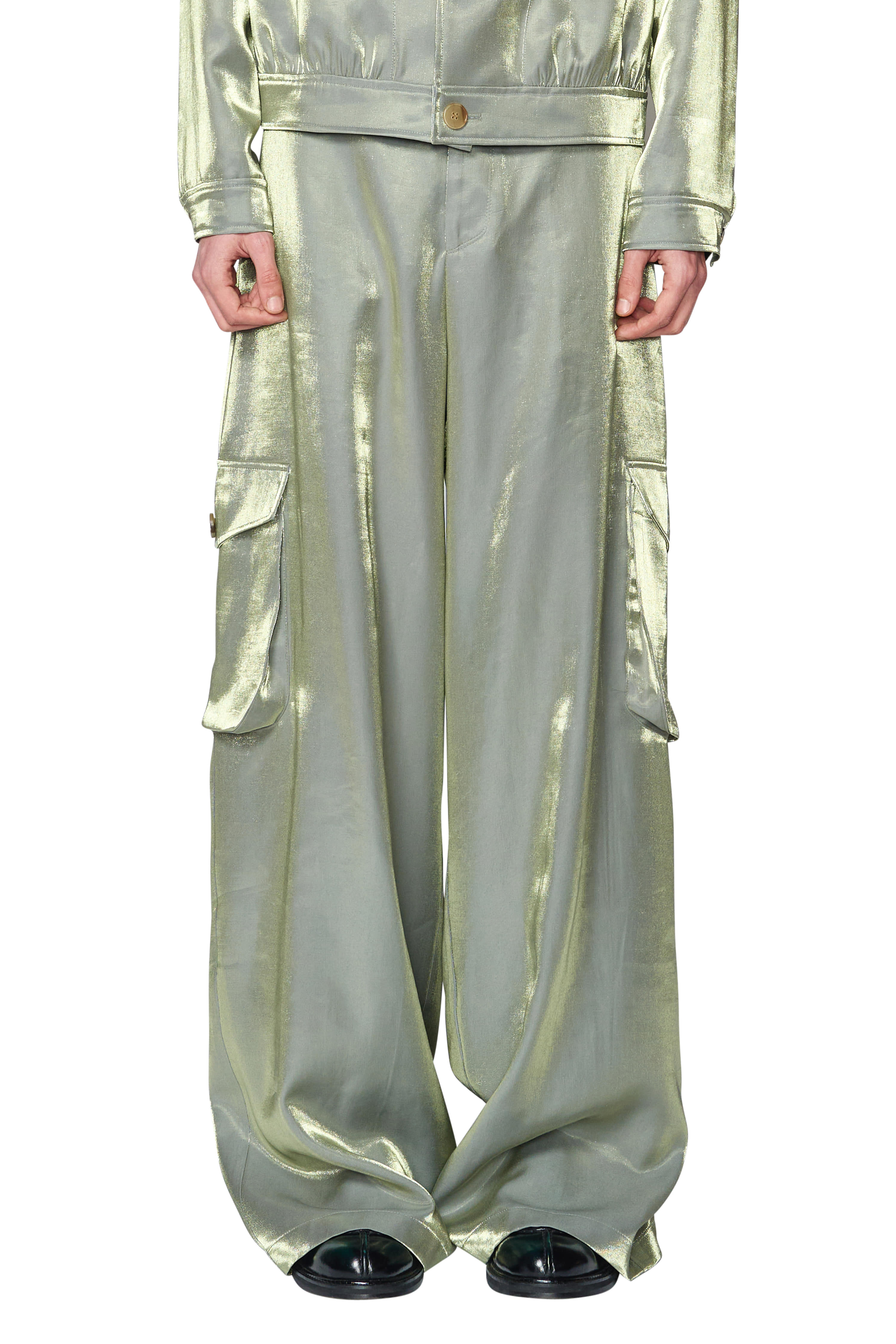 [ Delivery from 5/1 ] GLOSSY GREEN CARGO WIDE TROUSERS
