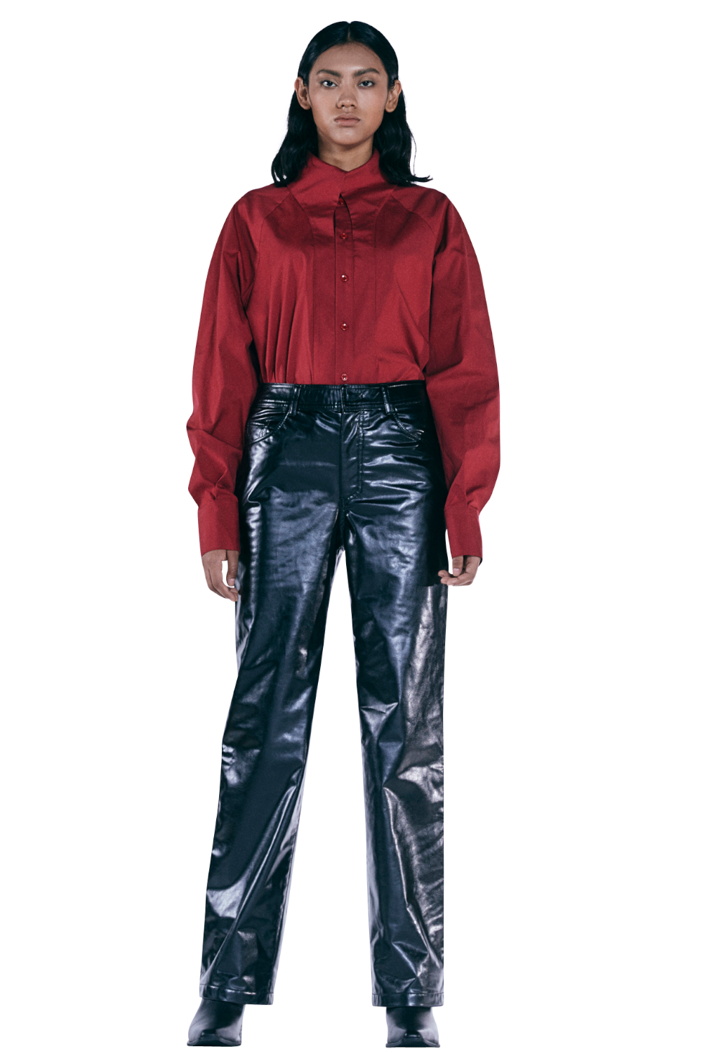 GLOSSY FAUX LEATHER PANTS