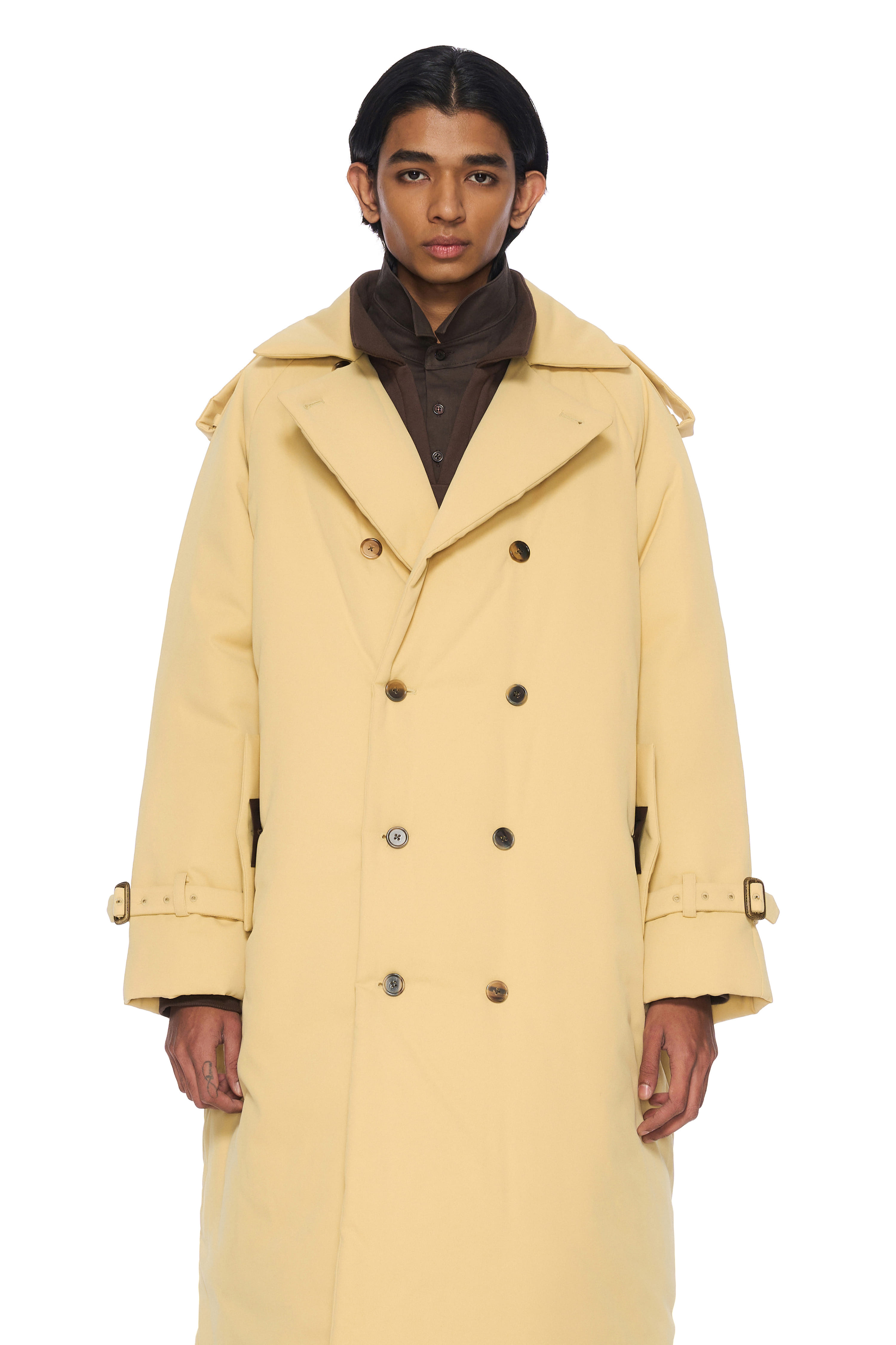 YELLOW PADDED DOUBLE-BREASTED COAT
