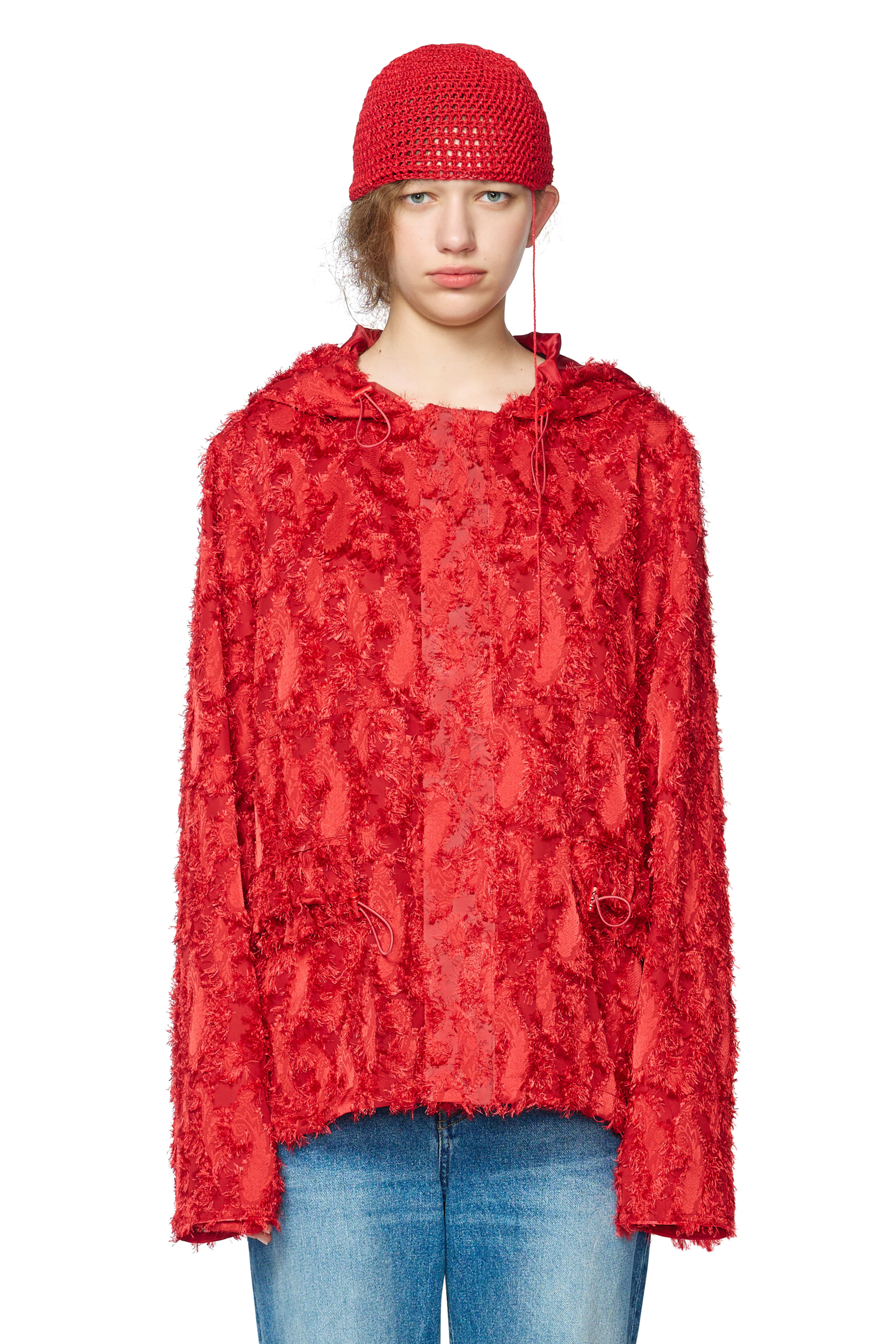 [ Delivery from 5/1 ] RED GLAM JACQUARD HOODED JACKET